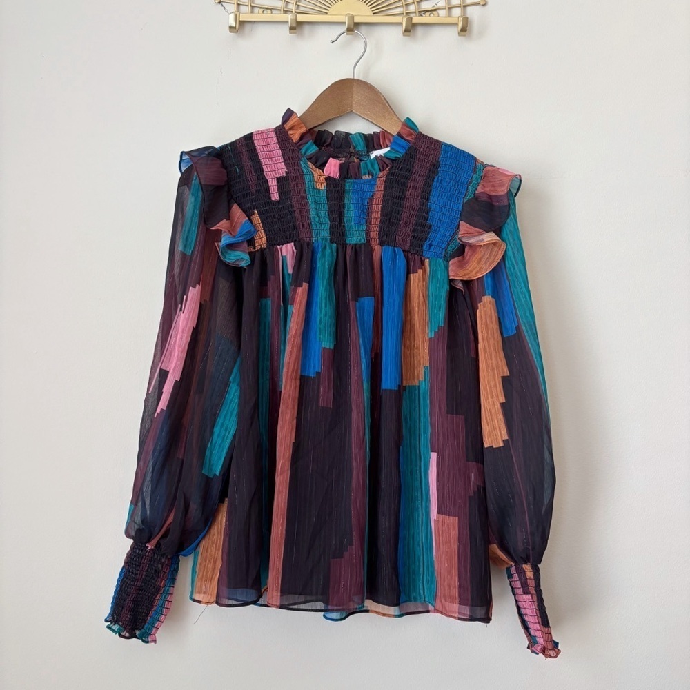 Willa Story Multicolor Metallic Stripe Cates Blouse Small